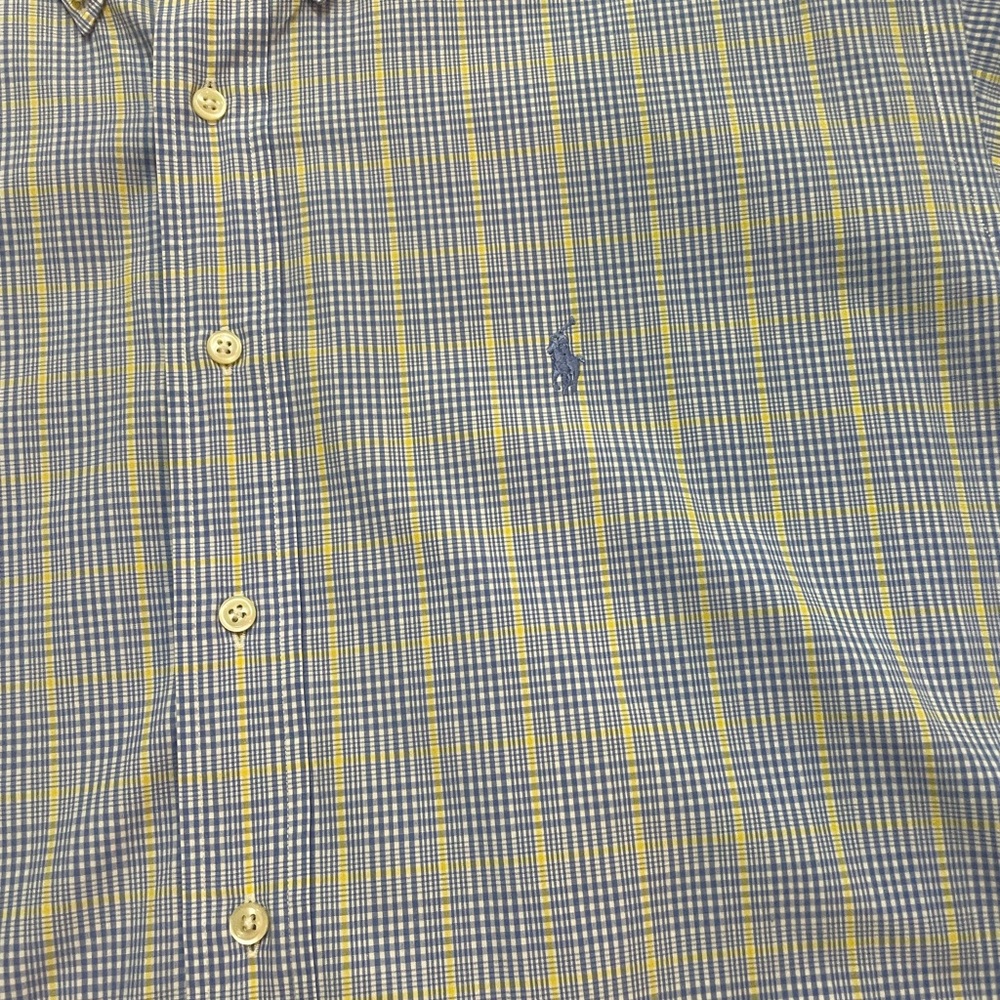 Ralph Lauren Yarmouth Men's blue yellow button down LS shirt size XL 17.5 neck